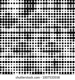Abstract grunge grid polka dot halftone background pattern. Spotted black and white line illustration
