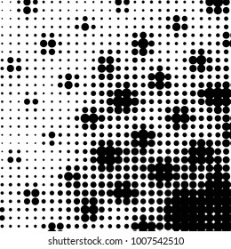 Abstract grunge grid polka dot halftone background pattern. Spotted black and white line illustration
