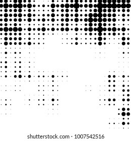 Abstract grunge grid polka dot halftone background pattern. Spotted black and white line illustration
