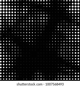 Abstract grunge grid polka dot halftone background pattern. Spotted black and white line illustration
