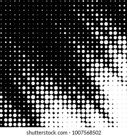Abstract grunge grid polka dot halftone background pattern. Spotted black and white line illustration

