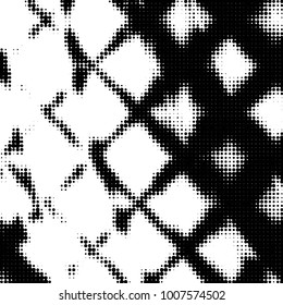 Abstract grunge grid polka dot halftone background pattern. Spotted black and white line illustration
