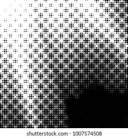Abstract grunge grid polka dot halftone background pattern. Spotted black and white line illustration
