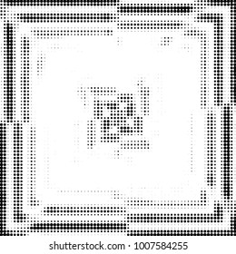 Abstract grunge grid polka dot halftone background pattern. Spotted black and white line illustration
