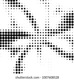 Abstract grunge grid polka dot halftone background pattern. Spotted black and white line illustration
