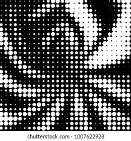 Abstract grunge grid polka dot halftone background pattern. Spotted black and white line illustration
