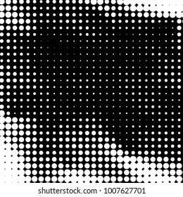 Abstract grunge grid polka dot halftone background pattern. Spotted black and white line illustration
