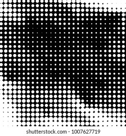 Abstract grunge grid polka dot halftone background pattern. Spotted black and white line illustration

