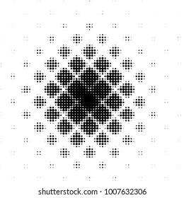 Abstract grunge grid polka dot halftone background pattern. Spotted black and white line illustration
