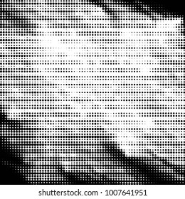 Abstract grunge grid polka dot halftone background pattern. Spotted black and white line illustration
