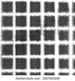 Abstract grunge grid polka dot halftone background pattern. Spotted black and white line illustration
