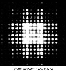 Abstract grunge grid polka dot halftone background pattern. Spotted black and white line illustration

