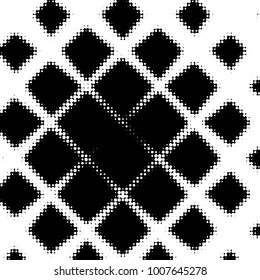 Abstract grunge grid polka dot halftone background pattern. Spotted black and white line illustration
