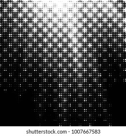 Abstract grunge grid polka dot halftone background pattern. Spotted black and white line illustration
