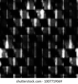 Abstract grunge grid polka dot halftone background pattern. Spotted black and white line illustration
