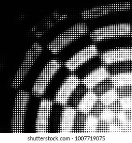 Abstract grunge grid polka dot halftone background pattern. Spotted black and white line illustration
