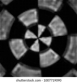 Abstract grunge grid polka dot halftone background pattern. Spotted black and white line illustration
