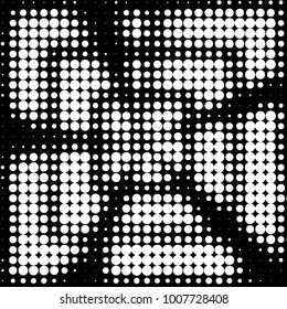 Abstract grunge grid polka dot halftone background pattern. Spotted black and white line illustration
