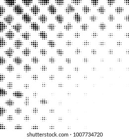 Abstract grunge grid polka dot halftone background pattern. Spotted black and white line illustration

