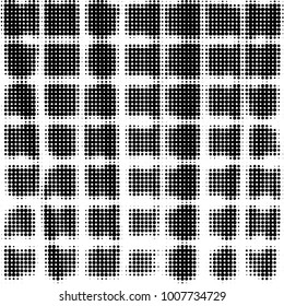 Abstract grunge grid polka dot halftone background pattern. Spotted black and white line illustration
