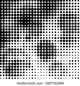 Abstract grunge grid polka dot halftone background pattern. Spotted black and white line illustration
