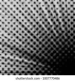 Abstract grunge grid polka dot halftone background pattern. Spotted black and white vector line illustration
