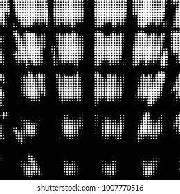Abstract grunge grid polka dot halftone background pattern. Spotted black and white vector line illustration
