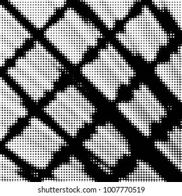 Abstract grunge grid polka dot halftone background pattern. Spotted black and white vector line illustration
