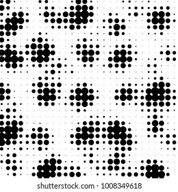 Abstract grunge grid polka dot halftone background pattern. Spotted black and white vector line illustration
