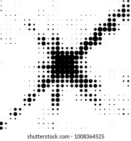 Abstract grunge grid polka dot halftone background pattern. Spotted black and white vector line illustration
