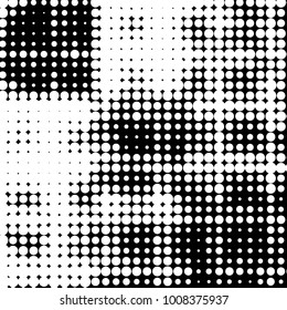 Abstract grunge grid polka dot halftone background pattern. Spotted black and white vector line illustration
