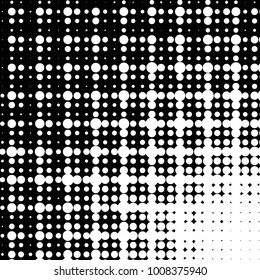 Abstract grunge grid polka dot halftone background pattern. Spotted black and white vector line illustration
