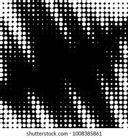 Abstract grunge grid polka dot halftone background pattern. Spotted black and white vector line illustration
