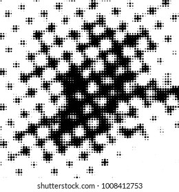Abstract grunge grid polka dot halftone background pattern. Spotted black and white vector line illustration
