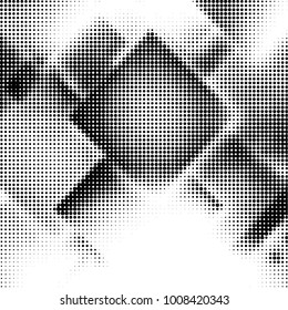 Abstract grunge grid polka dot halftone background pattern. Spotted black and white vector line illustration
