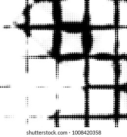 Abstract grunge grid polka dot halftone background pattern. Spotted black and white vector line illustration
