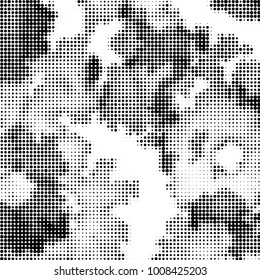 Abstract grunge grid polka dot halftone background pattern. Spotted black and white vector line illustration
