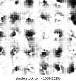 Abstract grunge grid polka dot halftone background pattern. Spotted black and white vector line illustration
