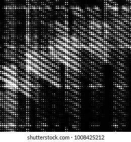 Abstract grunge grid polka dot halftone background pattern. Spotted black and white vector line illustration
