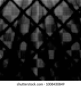 Abstract grunge grid polka dot halftone background pattern. Spotted black and white vector line illustration
