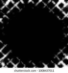 Abstract grunge grid polka dot halftone background pattern. Spotted black and white vector line illustration
