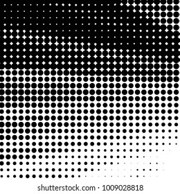 Abstract grunge grid polka dot halftone background pattern. Spotted black and white vector line illustration
