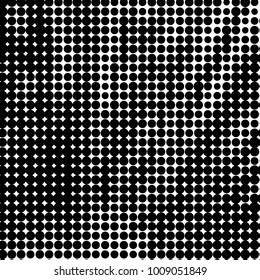 Abstract grunge grid polka dot halftone background pattern. Spotted black and white vector line illustration
