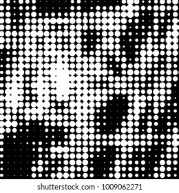 Abstract grunge grid polka dot halftone background pattern. Spotted black and white vector line illustration
