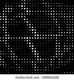Abstract grunge grid polka dot halftone background pattern. Spotted black and white vector line illustration
