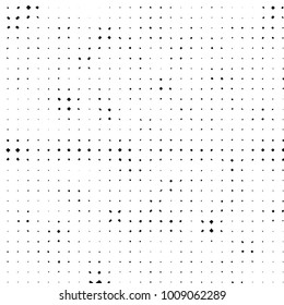 Abstract grunge grid polka dot halftone background pattern. Spotted black and white vector line illustration
