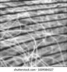 Abstract grunge grid polka dot halftone background pattern. Spotted black and white vector line illustration
