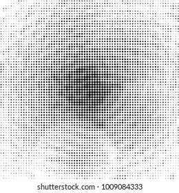 Abstract grunge grid polka dot halftone background pattern. Spotted black and white vector line illustration

