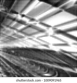 Abstract grunge grid polka dot halftone background pattern. Spotted black and white vector line illustration
