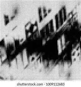 Abstract grunge grid polka dot halftone background pattern. Spotted black and white vector line illustration

